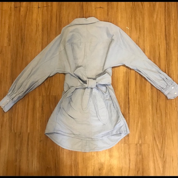 Light Blue Tie Back Button Up Shirt Dress - Picture 3 of 6